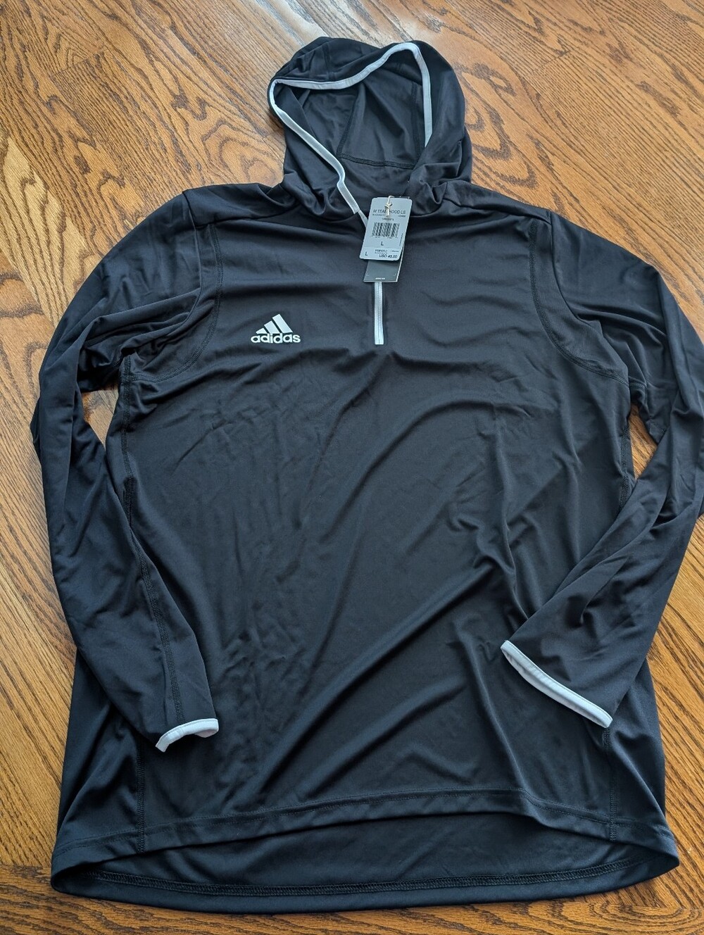 NEW! Men's Adidas Black Hooded Performance Quarter-Zip Size Large